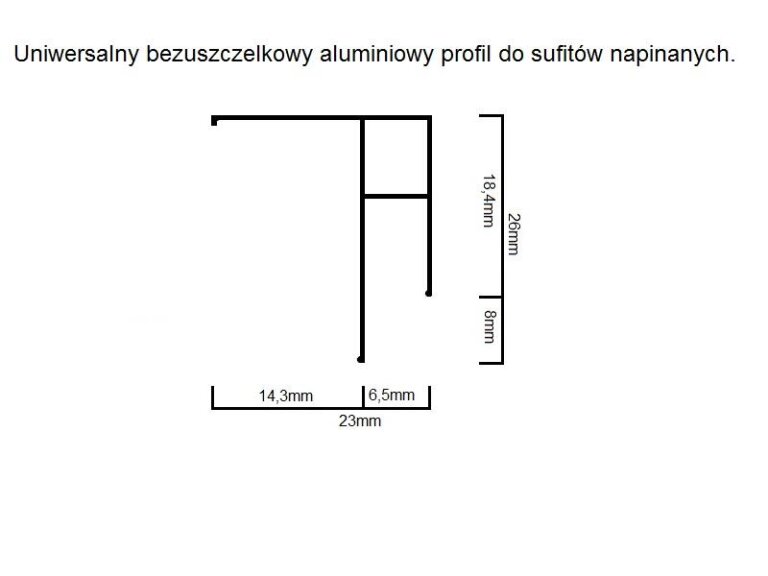 Uniwersalny bezuszczelkowy aluminiowy profil do sufitów napinanych.